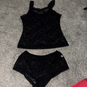 Black Lace Camisole and Brief Set - Women's Intimates